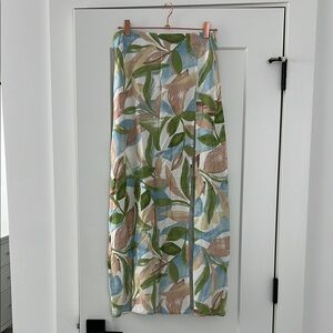 Floral Leaf Print Maxi Skirt with slit